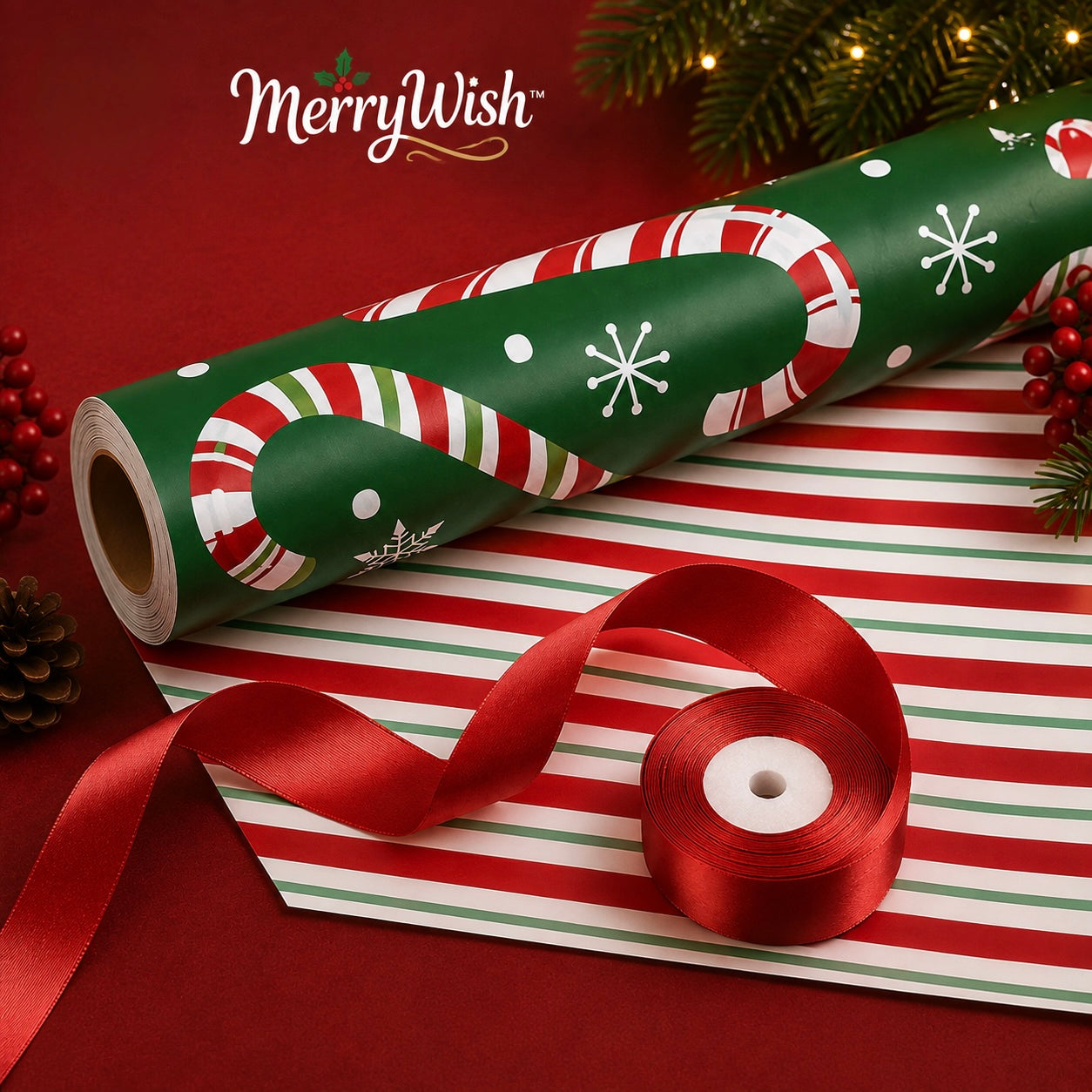 Christmas Gift Wrap Roll + Ribbon