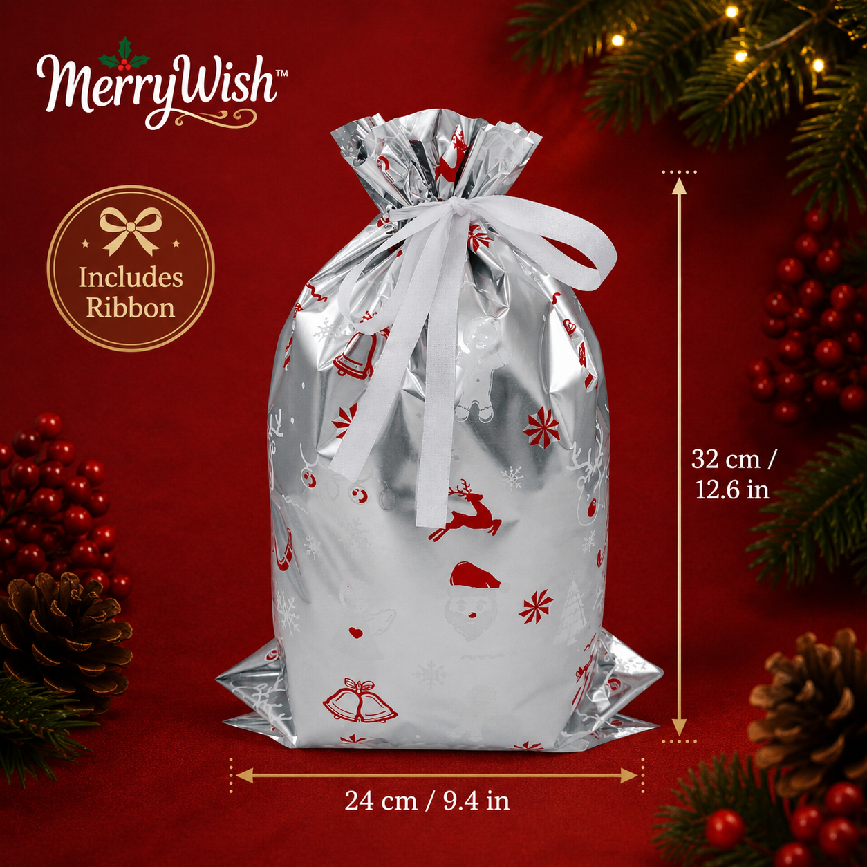 Christmas Gift Bag + Ribbon