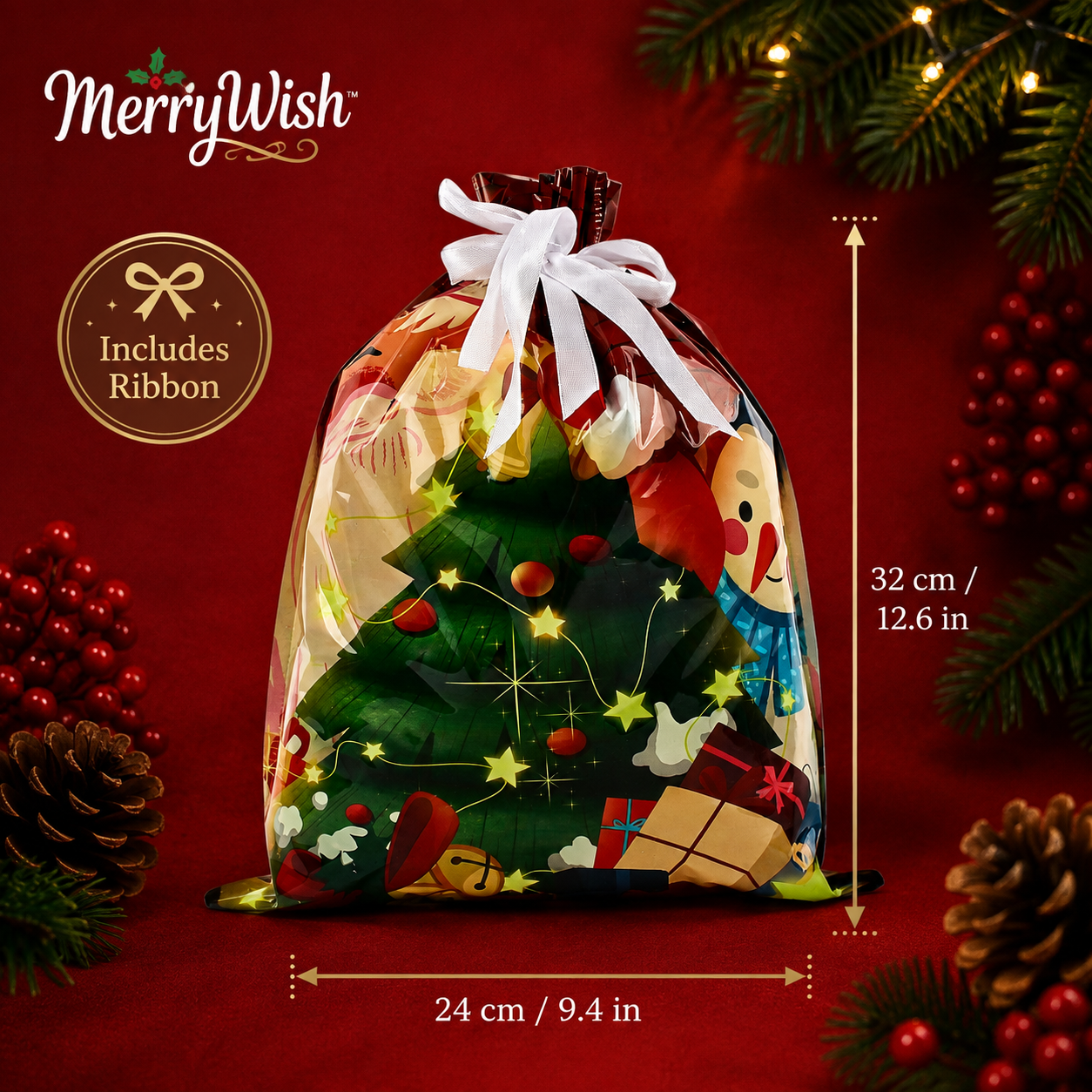 Christmas Gift Bag + Ribbon