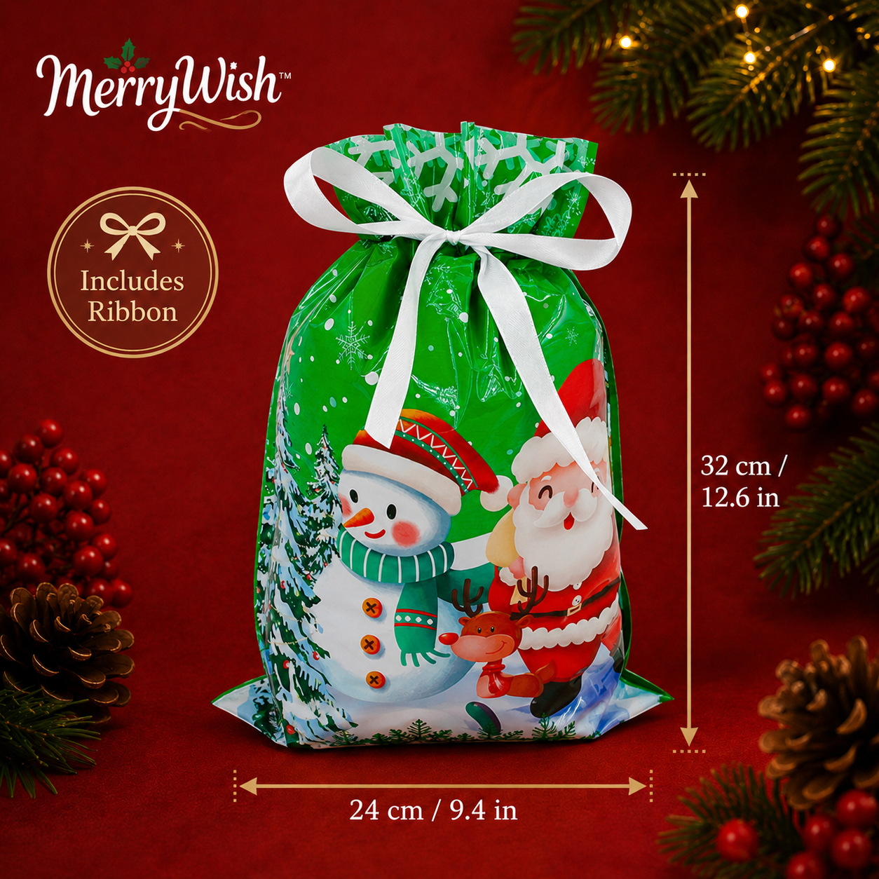 Christmas Gift Bag + Ribbon