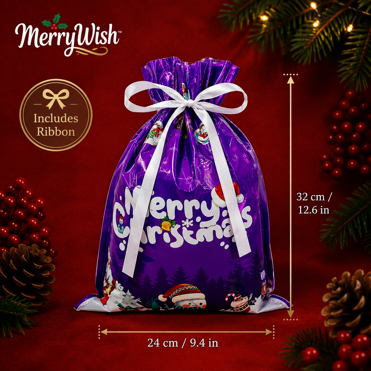 Christmas Gift Bag + Ribbon