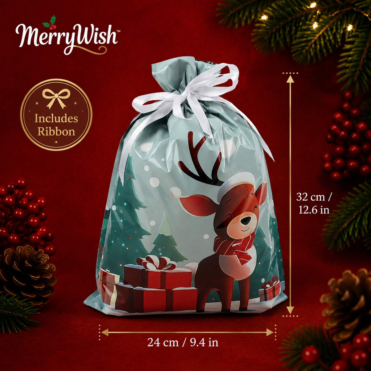 Christmas Gift Bag + Ribbon